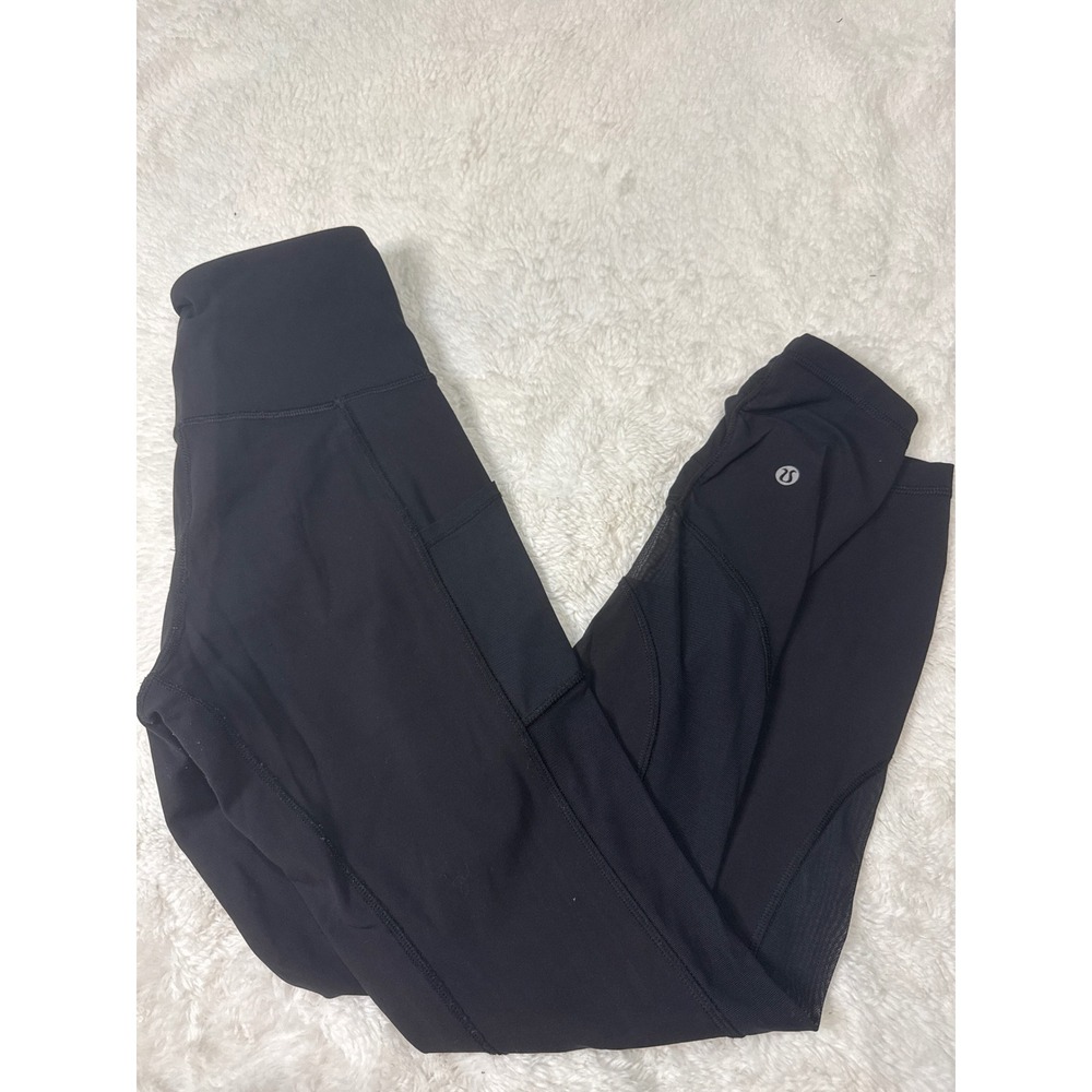 Lululemon Leggings Women 4 Black Good Mesh Side Pocket High Rise Activewear